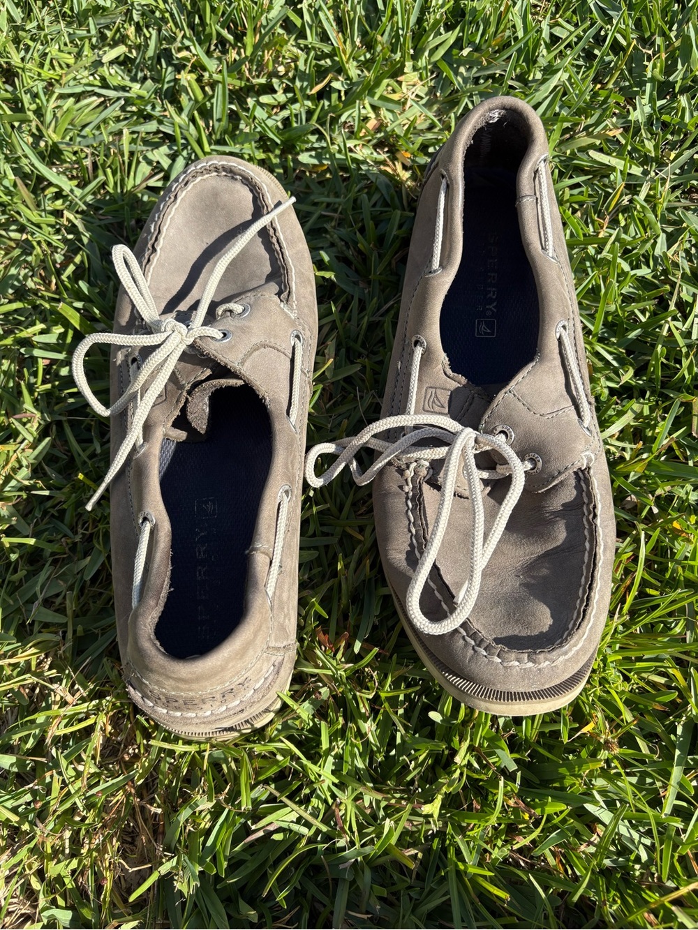 Sperry top siders-Men's Taupe Brown Boat Shoes with Light Laces-10M